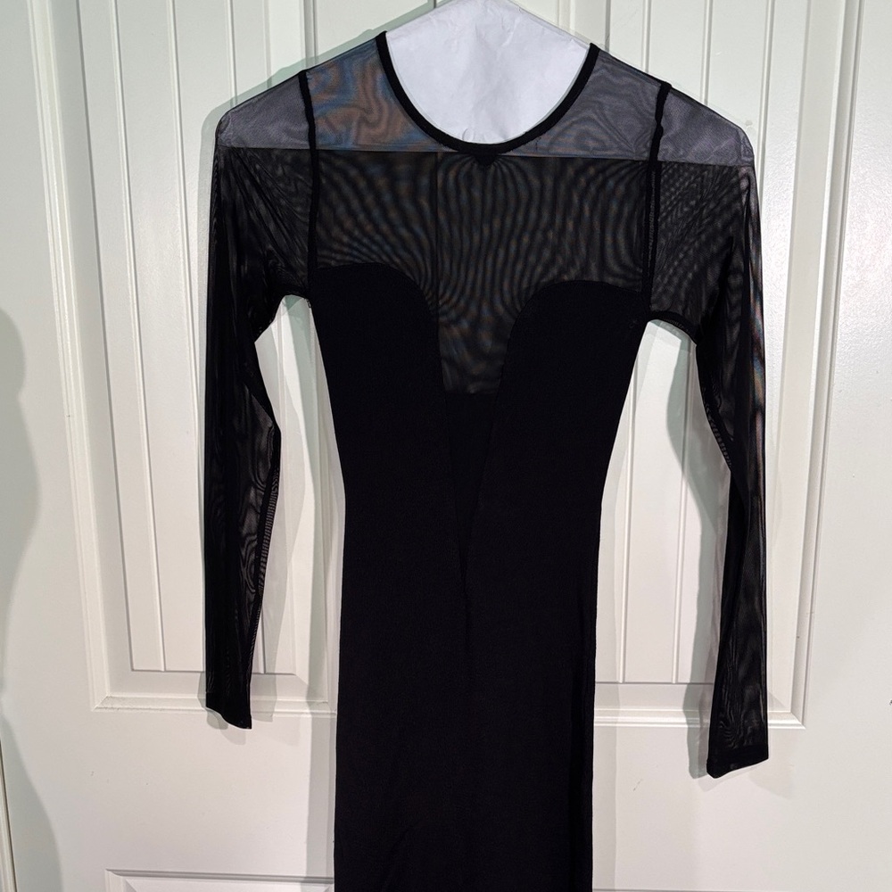Zara Elegant Black Mesh Long Sleeve Dress